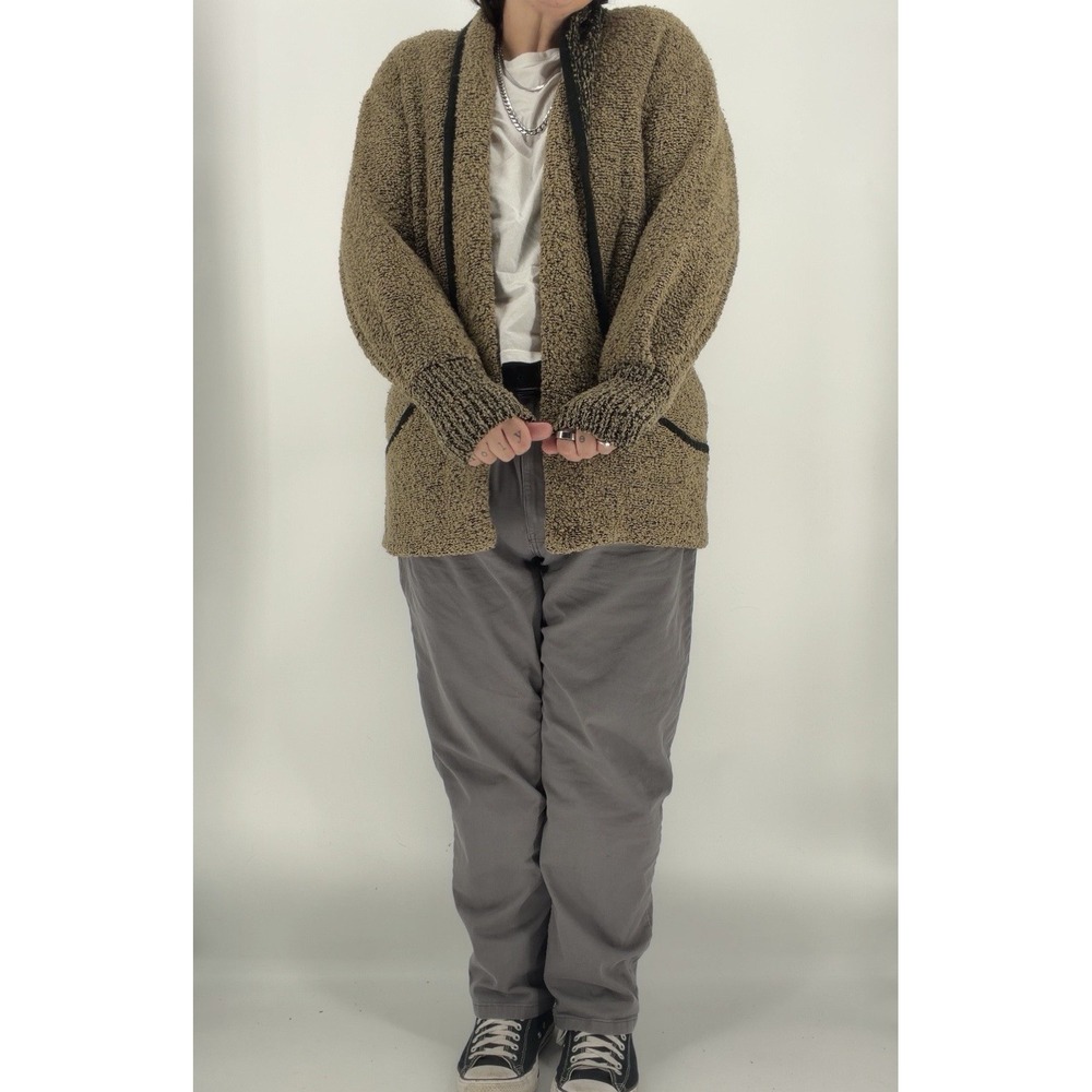 Vintage Brown Chunky Knit Cardigan 2XL Open Front Textured Cozy Boho Grandpa